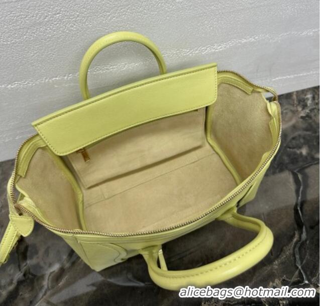 Luxury Cheap Celine Small New Luggage in Supple Shiny Lambskin 124213 Citrus Yellow 2025