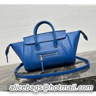 Best Quality Celine Small New Luggage in Supple Shiny Lambskin 124213 Oxide Blue 2025