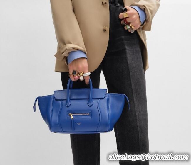 Best Quality Celine Small New Luggage in Supple Shiny Lambskin 124213 Oxide Blue 2025