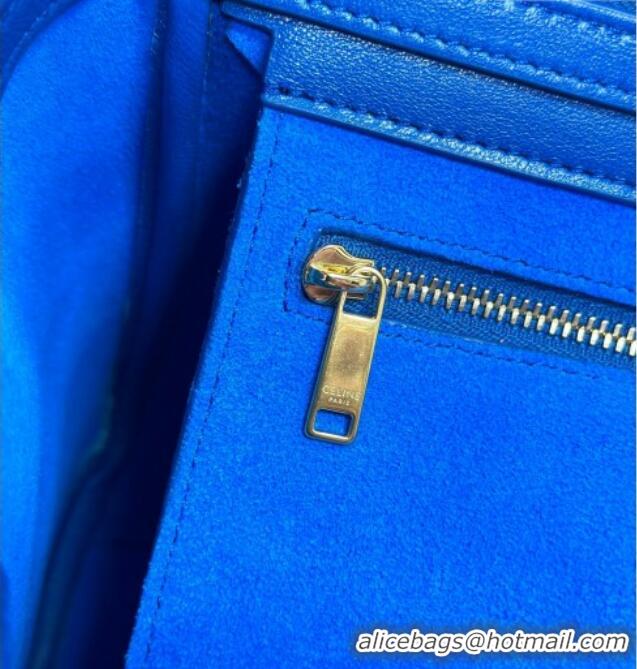 Best Quality Celine Small New Luggage in Supple Shiny Lambskin 124213 Oxide Blue 2025