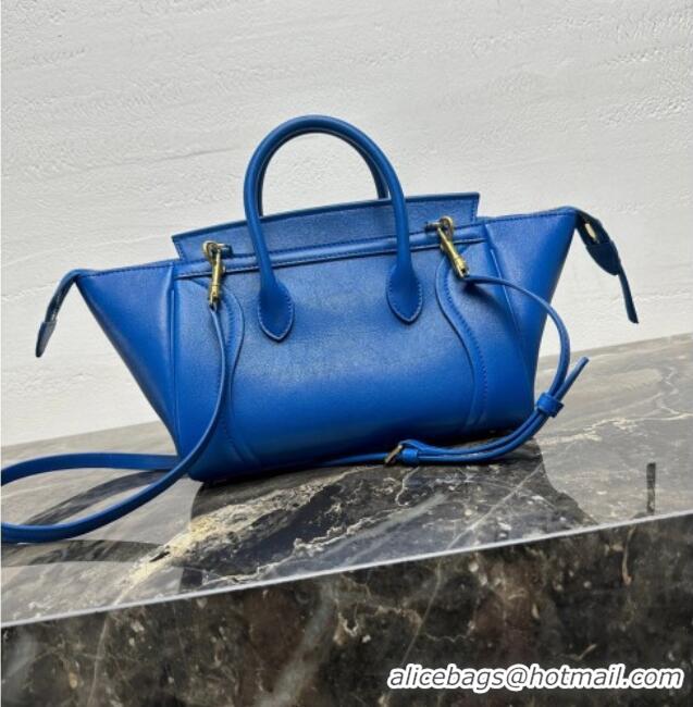 Best Quality Celine Small New Luggage in Supple Shiny Lambskin 124213 Oxide Blue 2025