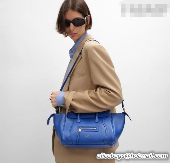 Best Quality Celine Small New Luggage in Supple Shiny Lambskin 124213 Oxide Blue 2025