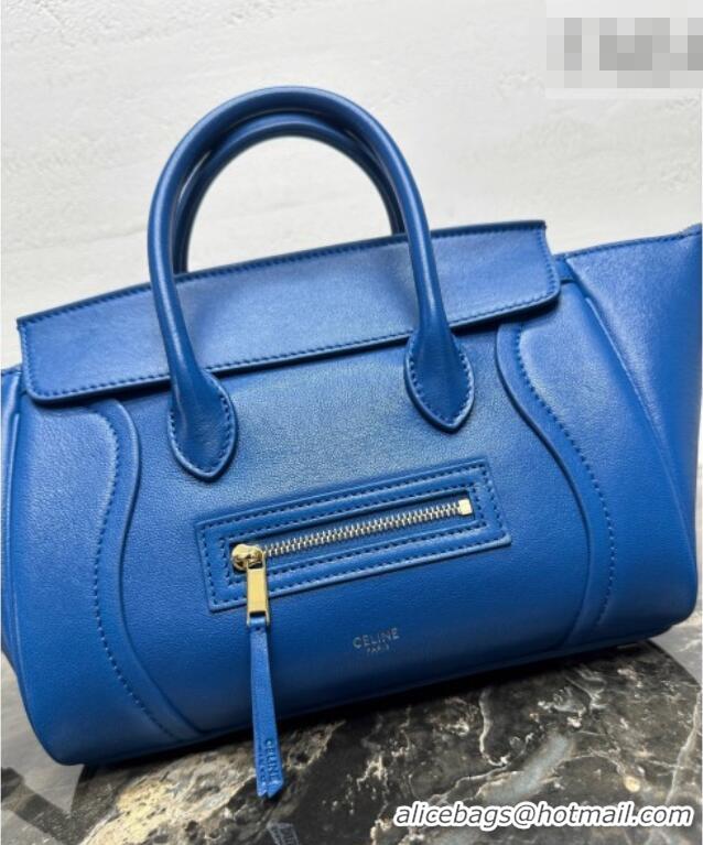 Best Quality Celine Small New Luggage in Supple Shiny Lambskin 124213 Oxide Blue 2025