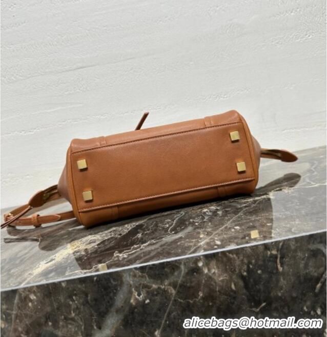 Luxury Cheap Celine Small New Luggage in Supple Shiny Lambskin 124213 Tan Brown 2025