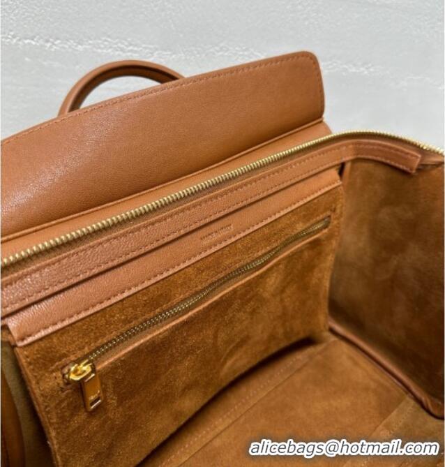 Luxury Cheap Celine Small New Luggage in Supple Shiny Lambskin 124213 Tan Brown 2025