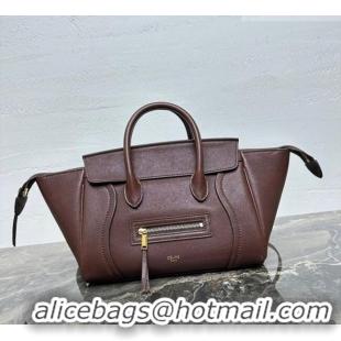 Famous Brand Celine Small New Luggage in Supple Shiny Lambskin 124213 Burgundy 2025