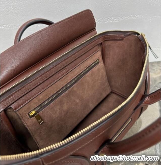 Famous Brand Celine Small New Luggage in Supple Shiny Lambskin 124213 Burgundy 2025