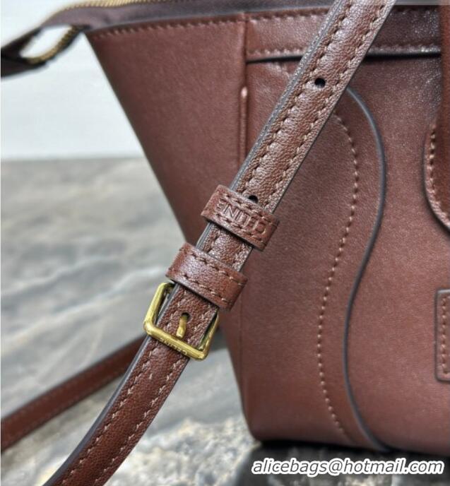 Famous Brand Celine Small New Luggage in Supple Shiny Lambskin 124213 Burgundy 2025