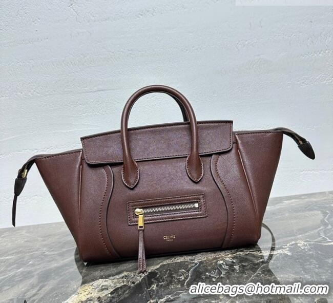 Famous Brand Celine Small New Luggage in Supple Shiny Lambskin 124213 Burgundy 2025