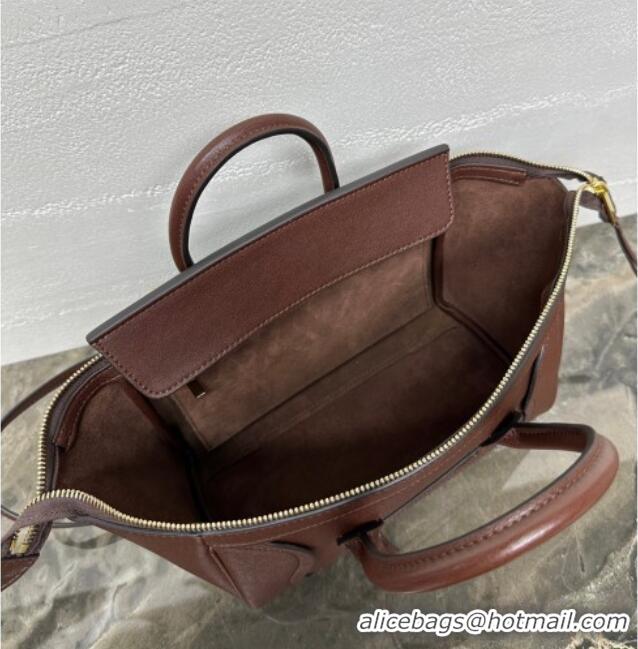 Famous Brand Celine Small New Luggage in Supple Shiny Lambskin 124213 Burgundy 2025