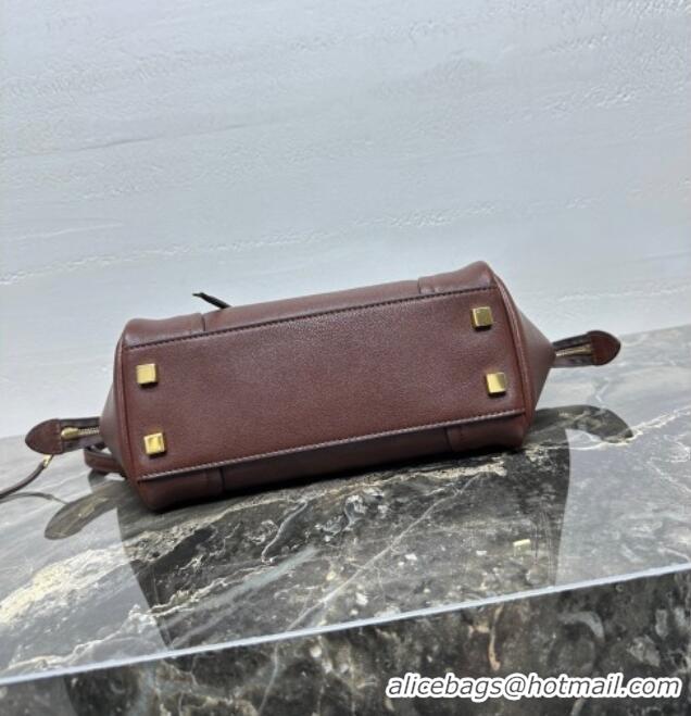 Famous Brand Celine Small New Luggage in Supple Shiny Lambskin 124213 Burgundy 2025