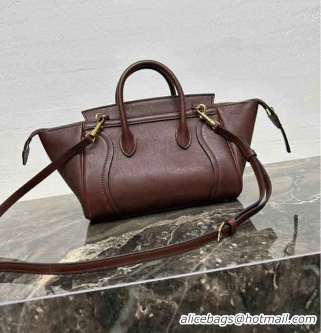 Famous Brand Celine Small New Luggage in Supple Shiny Lambskin 124213 Burgundy 2025