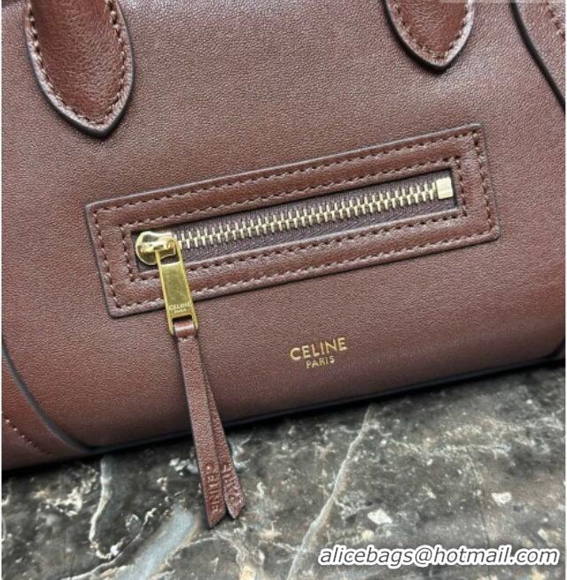 Famous Brand Celine Small New Luggage in Supple Shiny Lambskin 124213 Burgundy 2025