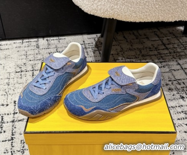 Pretty Style Fendi Wave Pulse Low-tops Sneakers in Blue Denim and Suede 1216067 2026