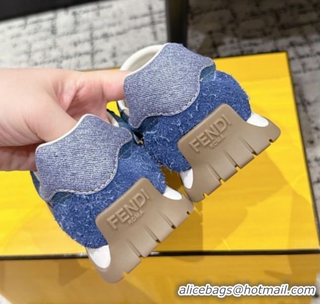 Pretty Style Fendi Wave Pulse Low-tops Sneakers in Blue Denim and Suede 1216067 2026
