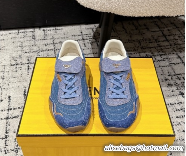 Pretty Style Fendi Wave Pulse Low-tops Sneakers in Blue Denim and Suede 1216067 2026