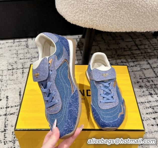 Pretty Style Fendi Wave Pulse Low-tops Sneakers in Blue Denim and Suede 1216067 2026