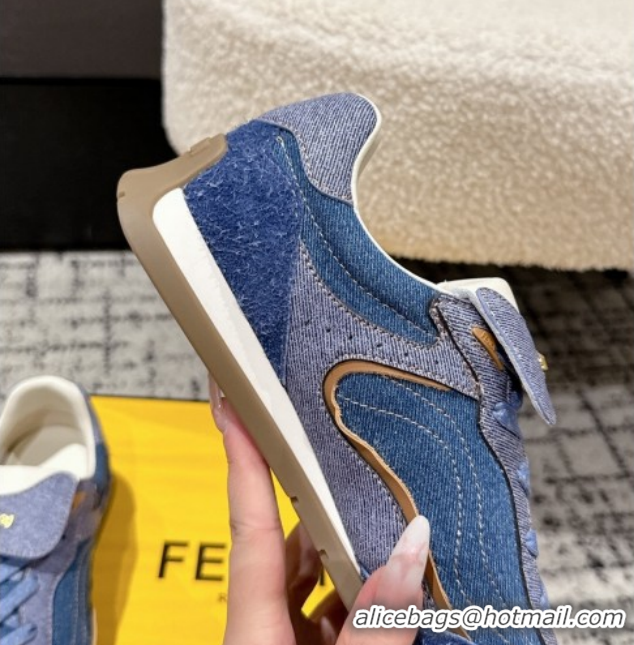 Pretty Style Fendi Wave Pulse Low-tops Sneakers in Blue Denim and Suede 1216067 2026