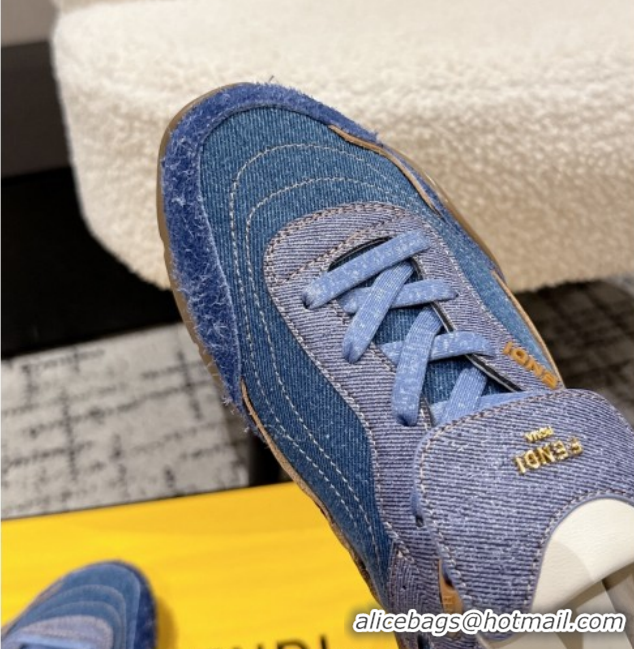 Pretty Style Fendi Wave Pulse Low-tops Sneakers in Blue Denim and Suede 1216067 2026