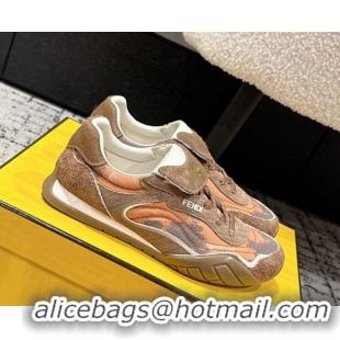 Top Grade Fendi Wave Pulse Low-tops Sneakers in Fabric and Suede Orange/Brown 1216068 2026