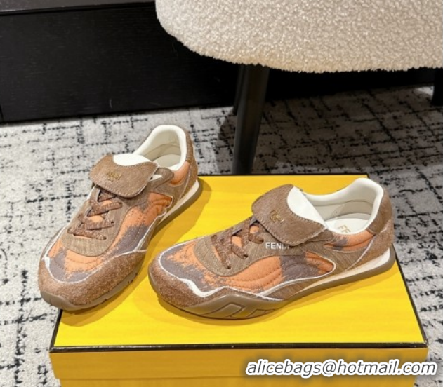 Top Grade Fendi Wave Pulse Low-tops Sneakers in Fabric and Suede Orange/Brown 1216068 2026