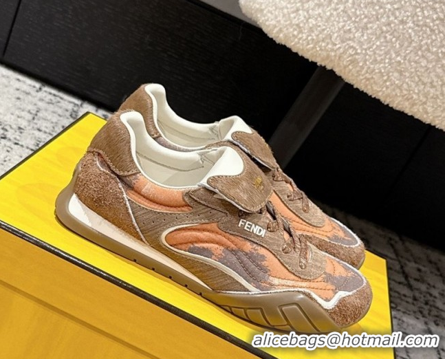 Top Grade Fendi Wave Pulse Low-tops Sneakers in Fabric and Suede Orange/Brown 1216068 2026