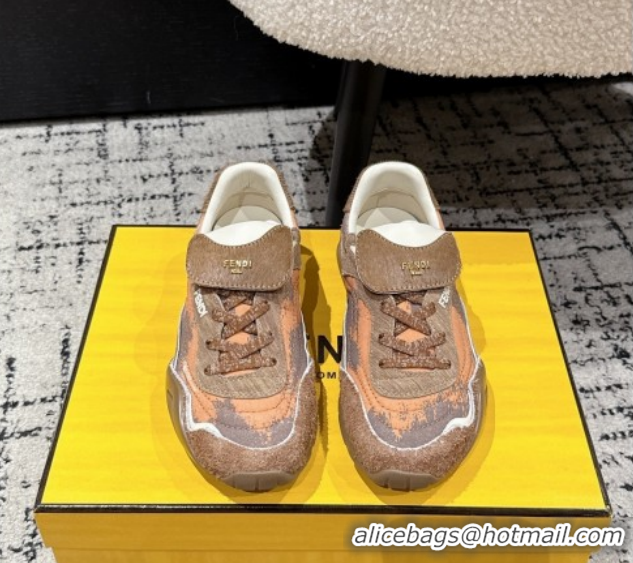 Top Grade Fendi Wave Pulse Low-tops Sneakers in Fabric and Suede Orange/Brown 1216068 2026
