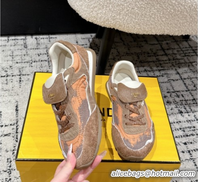 Top Grade Fendi Wave Pulse Low-tops Sneakers in Fabric and Suede Orange/Brown 1216068 2026