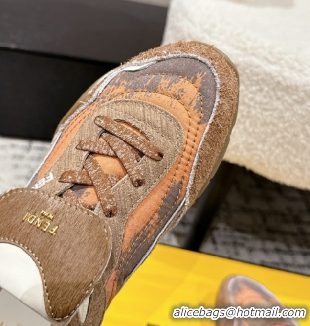 Top Grade Fendi Wave Pulse Low-tops Sneakers in Fabric and Suede Orange/Brown 1216068 2026