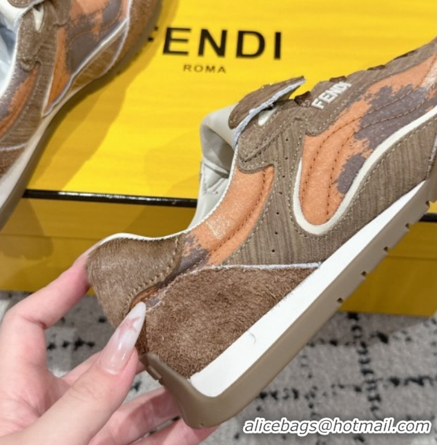 Top Grade Fendi Wave Pulse Low-tops Sneakers in Fabric and Suede Orange/Brown 1216068 2026