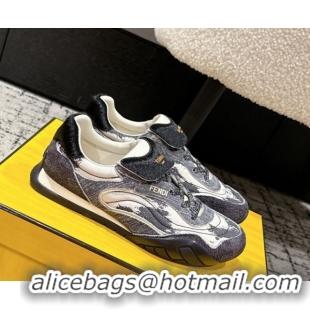 Unique Style Fendi Wave Pulse Low-tops Sneakers in Fabric and Suede Black/Blue 1216069 2026