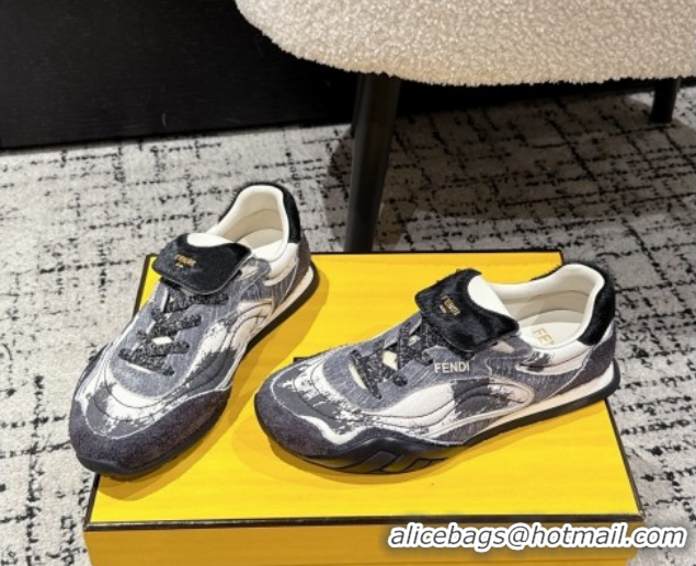 Unique Style Fendi Wave Pulse Low-tops Sneakers in Fabric and Suede Black/Blue 1216069 2026