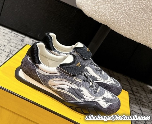 Unique Style Fendi Wave Pulse Low-tops Sneakers in Fabric and Suede Black/Blue 1216069 2026