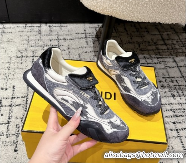 Unique Style Fendi Wave Pulse Low-tops Sneakers in Fabric and Suede Black/Blue 1216069 2026