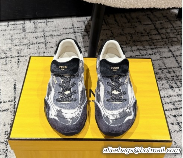 Unique Style Fendi Wave Pulse Low-tops Sneakers in Fabric and Suede Black/Blue 1216069 2026