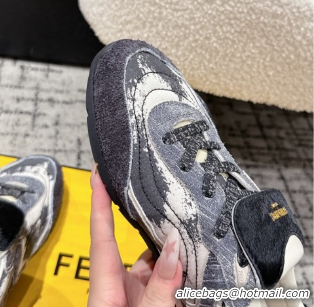 Unique Style Fendi Wave Pulse Low-tops Sneakers in Fabric and Suede Black/Blue 1216069 2026