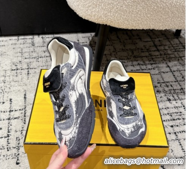 Unique Style Fendi Wave Pulse Low-tops Sneakers in Fabric and Suede Black/Blue 1216069 2026