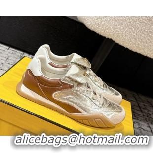 Purchase Fendi Wave Pulse Low-tops Sneakers in Suede and Calfskin Leather Gold 1216071 2026