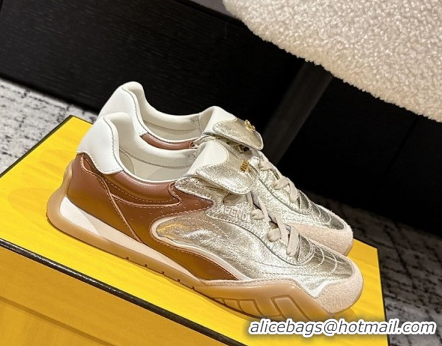 Purchase Fendi Wave Pulse Low-tops Sneakers in Suede and Calfskin Leather Gold 1216071 2026