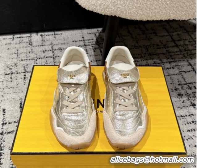 Purchase Fendi Wave Pulse Low-tops Sneakers in Suede and Calfskin Leather Gold 1216071 2026