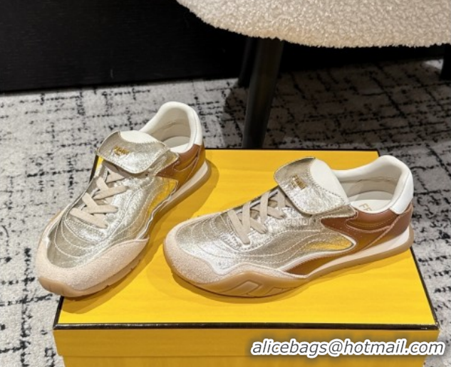 Purchase Fendi Wave Pulse Low-tops Sneakers in Suede and Calfskin Leather Gold 1216071 2026
