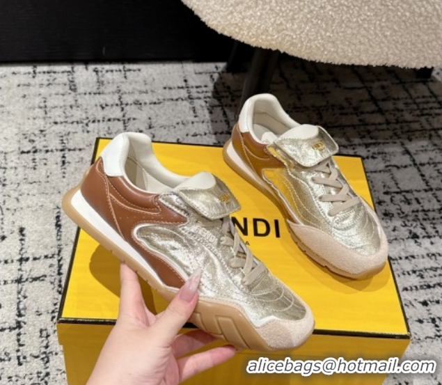 Purchase Fendi Wave Pulse Low-tops Sneakers in Suede and Calfskin Leather Gold 1216071 2026