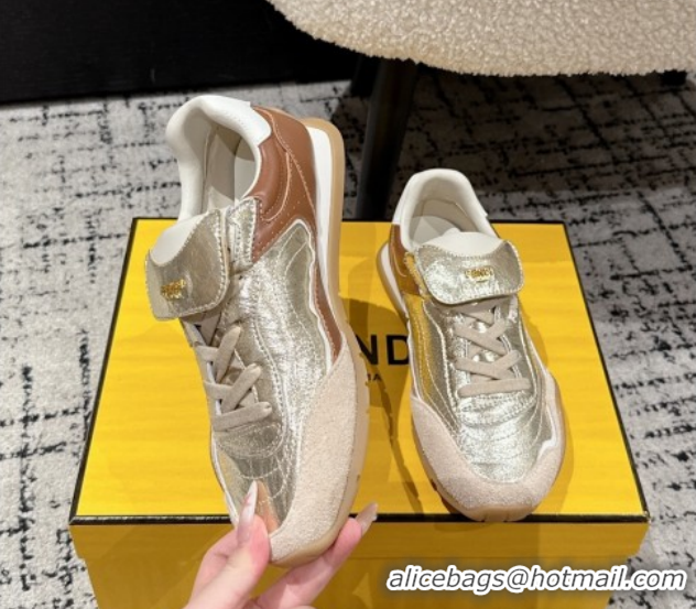 Purchase Fendi Wave Pulse Low-tops Sneakers in Suede and Calfskin Leather Gold 1216071 2026