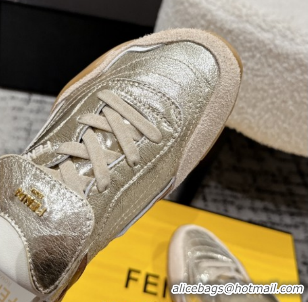 Purchase Fendi Wave Pulse Low-tops Sneakers in Suede and Calfskin Leather Gold 1216071 2026