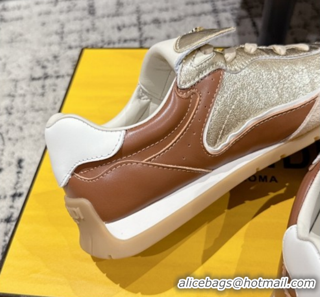 Purchase Fendi Wave Pulse Low-tops Sneakers in Suede and Calfskin Leather Gold 1216071 2026