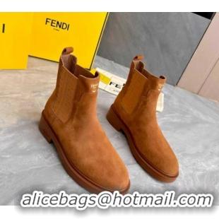 Best Grade Fendi Filo Biker Ankle Boots 3.5cm in Suede Light Brown FE121602 2026
