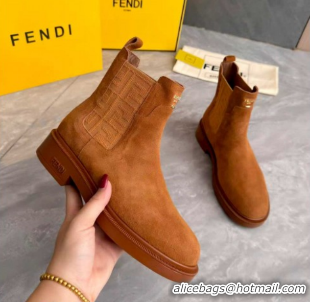 Best Grade Fendi Filo Biker Ankle Boots 3.5cm in Suede Light Brown FE121602 2026