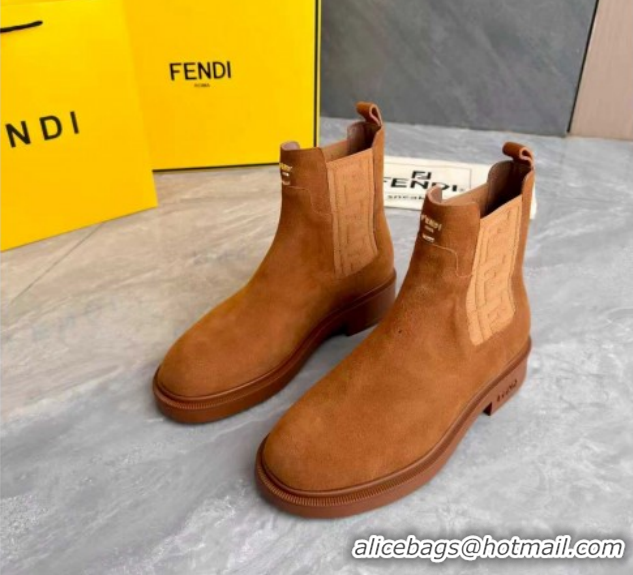 Best Grade Fendi Filo Biker Ankle Boots 3.5cm in Suede Light Brown FE121602 2026
