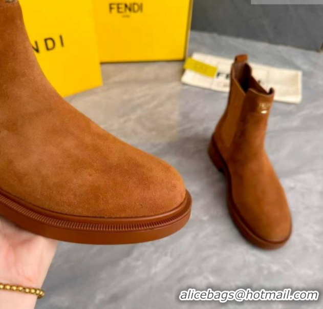 Best Grade Fendi Filo Biker Ankle Boots 3.5cm in Suede Light Brown FE121602 2026