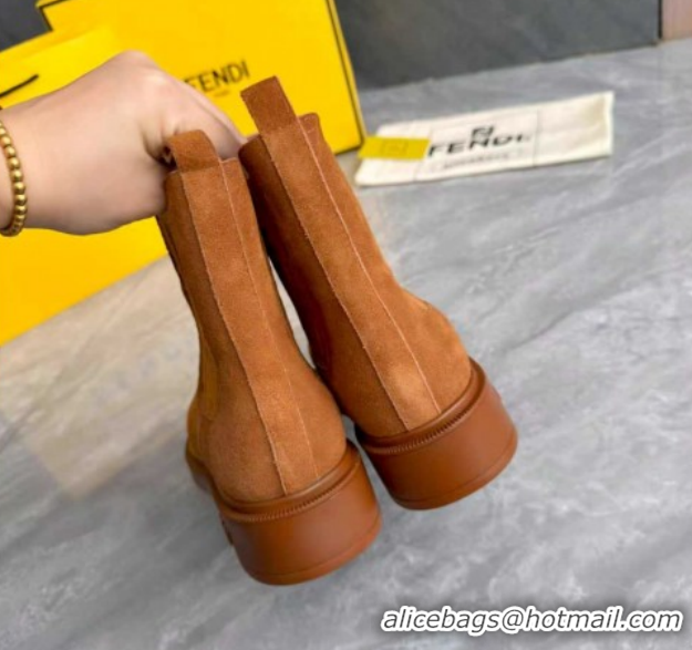 Best Grade Fendi Filo Biker Ankle Boots 3.5cm in Suede Light Brown FE121602 2026
